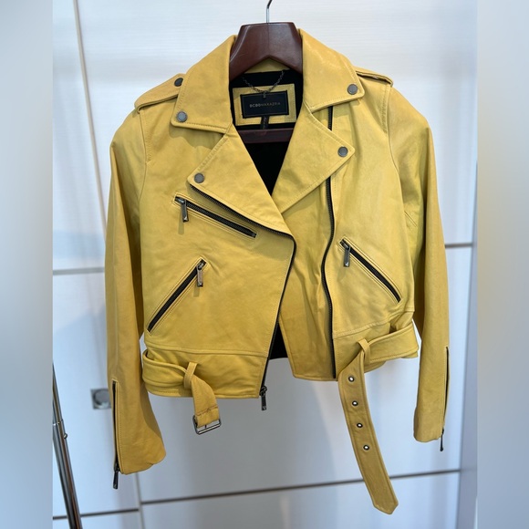 BCBGMAXAZRIA Yellow Leather Moto Jacket sz xs
